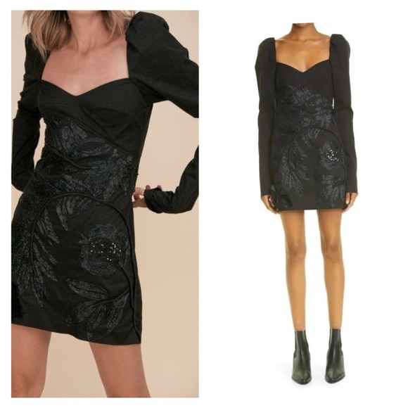 JOHANNA ORTIZ dress mini black sz 8 long sleeve Magic Touch embroidered raffia - Picture 3 of 15